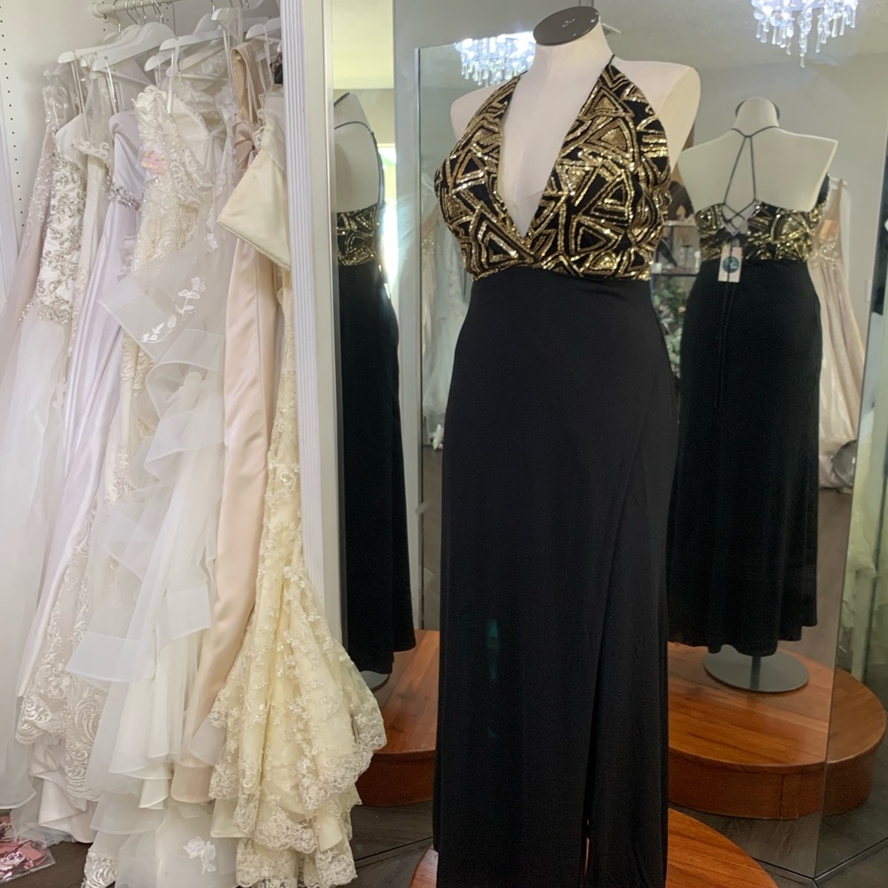 Gold black stretch mermaid party dress sequin